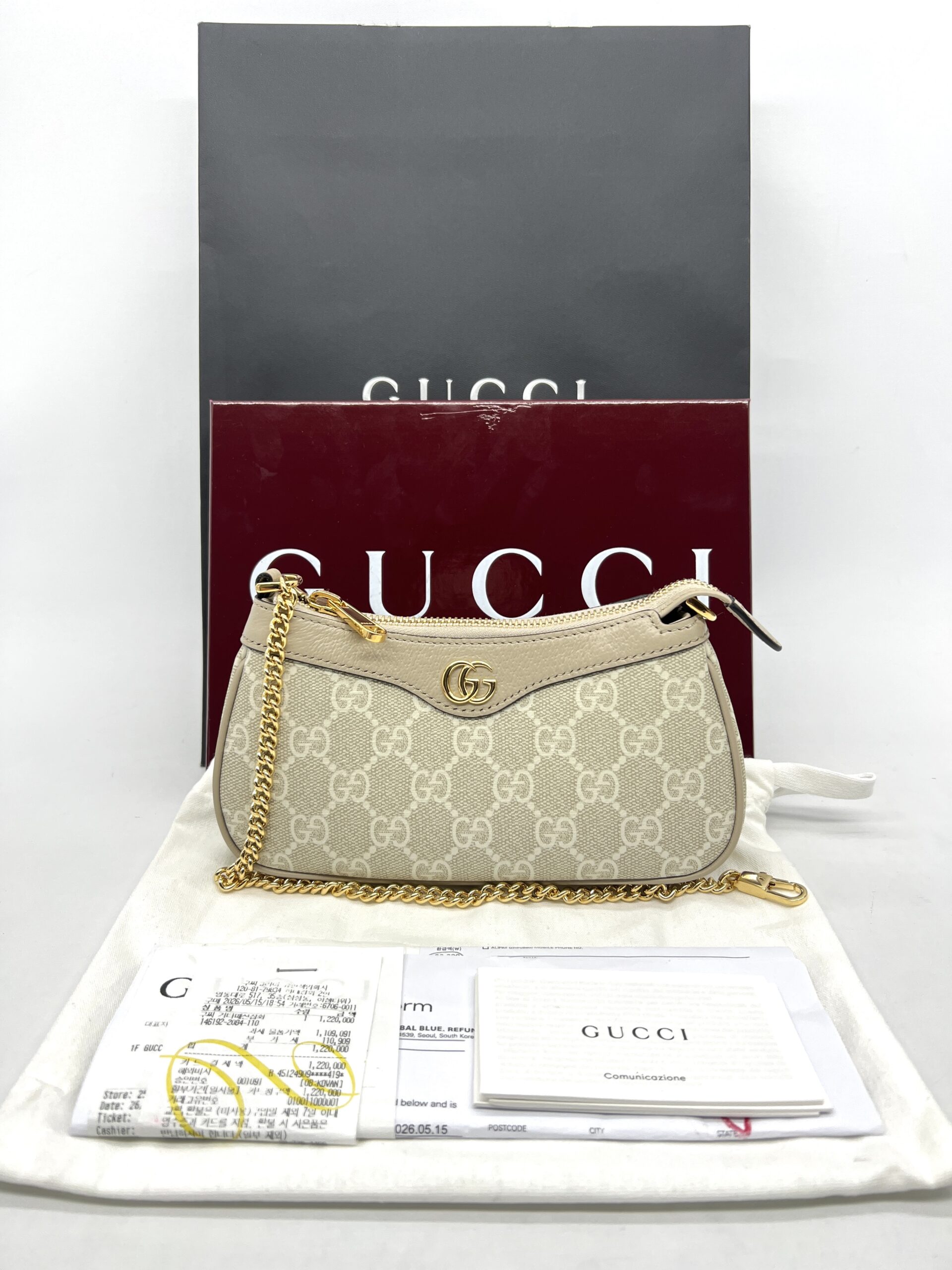 Gucci Ophidia Mini Bag GG Supreme Beige White GHW