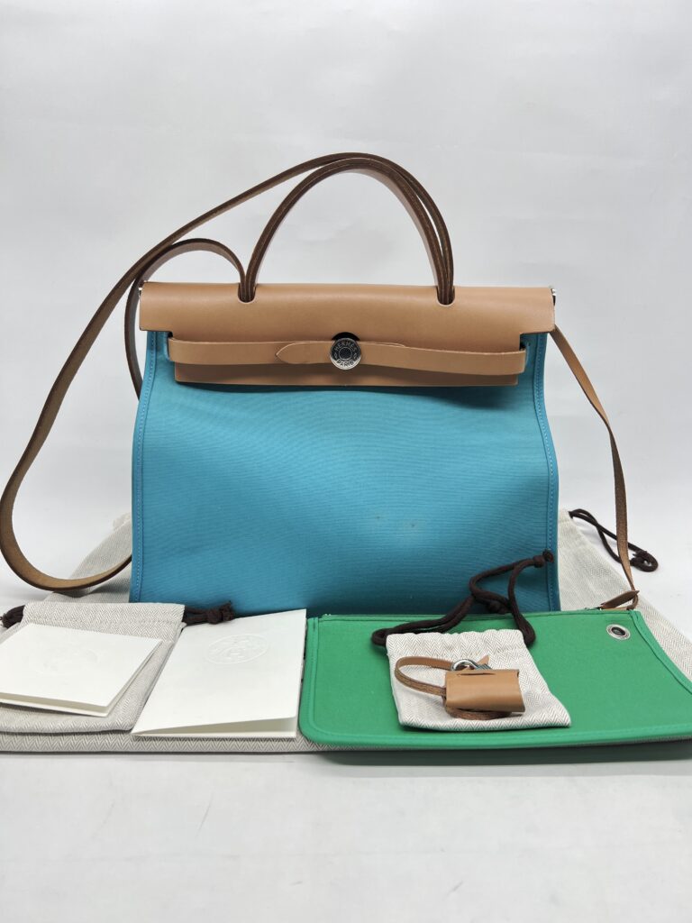 Hermes Herbag 31 Toile Officier Blue Azteque/Naturel Sable AR