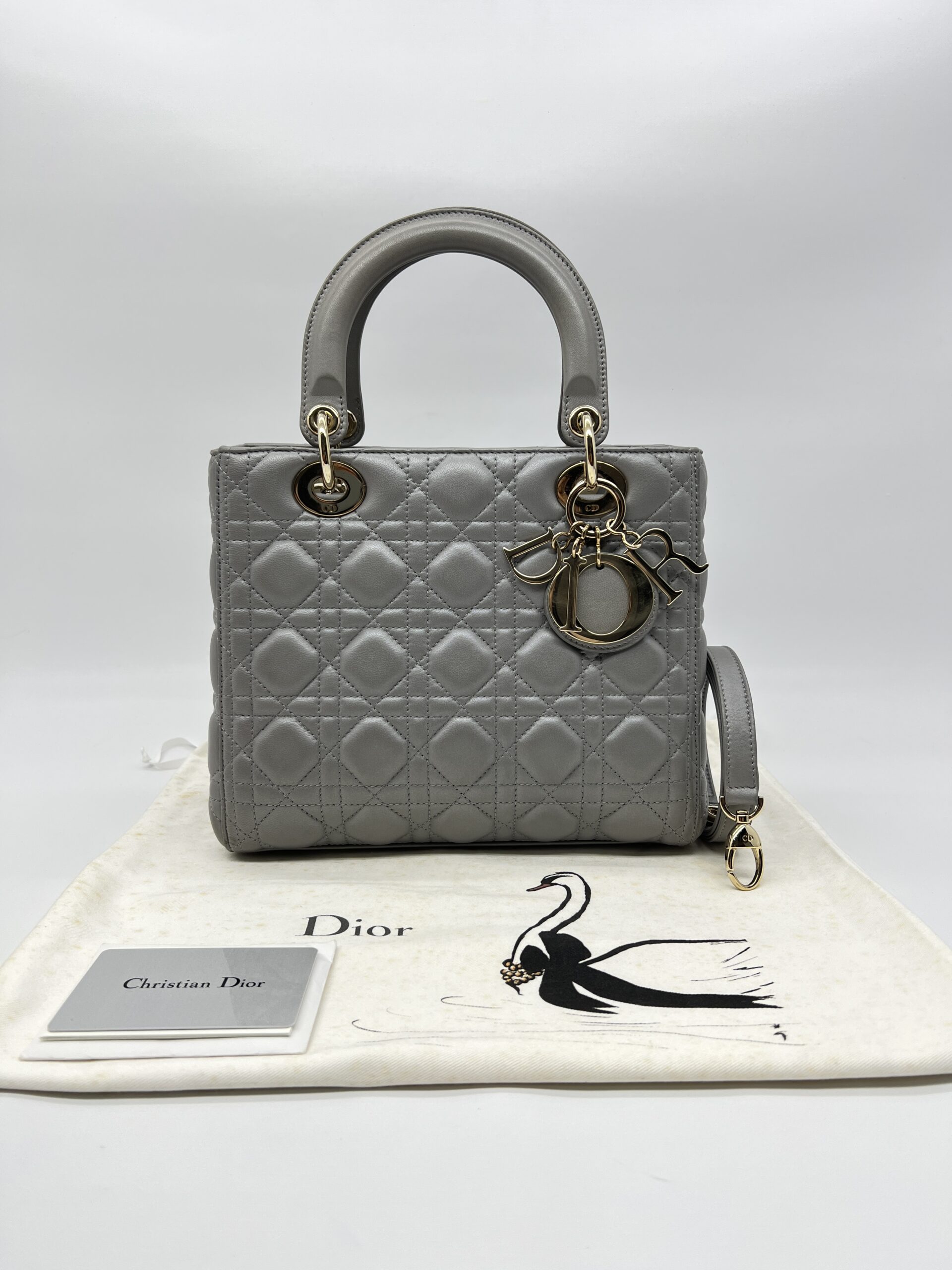 Dior Lady Dior Medium Lambskin Grey GHW
