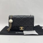 Chanel Mini Square Pearl Flap Bag Lambskin Black GHW