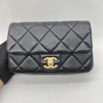 Chanel Mini Square Pearl Flap Bag Lambskin Black GHW