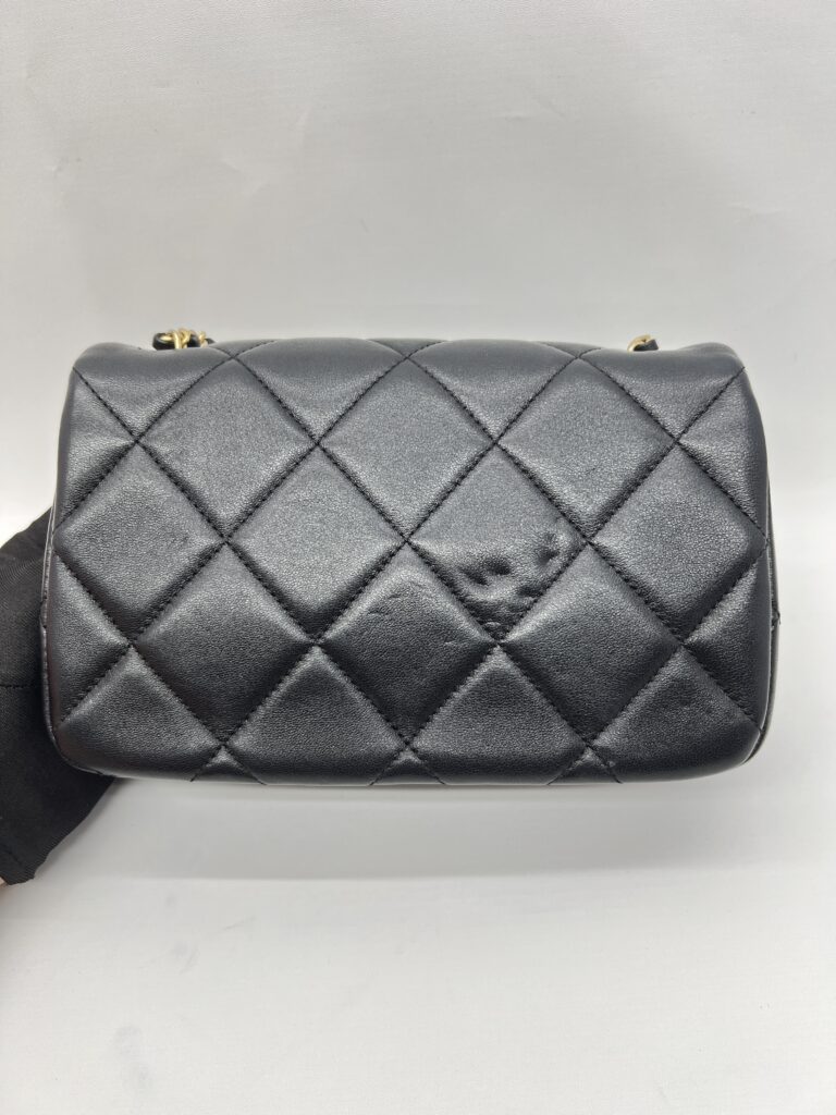 Chanel Mini Square Pearl Flap Bag Lambskin Black GHW