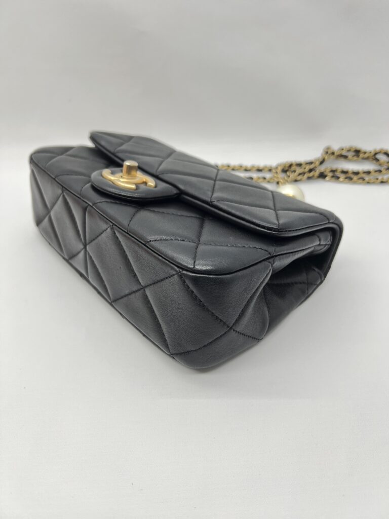 Chanel Mini Square Pearl Flap Bag Lambskin Black GHW