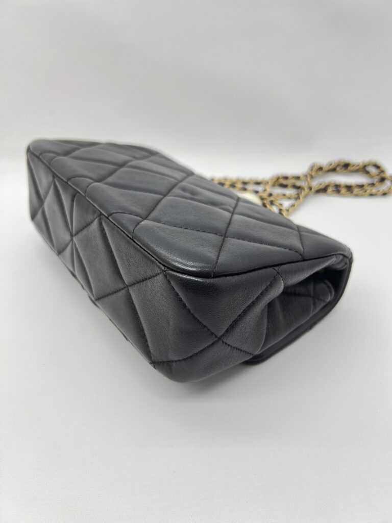 Chanel Mini Square Pearl Flap Bag Lambskin Black GHW