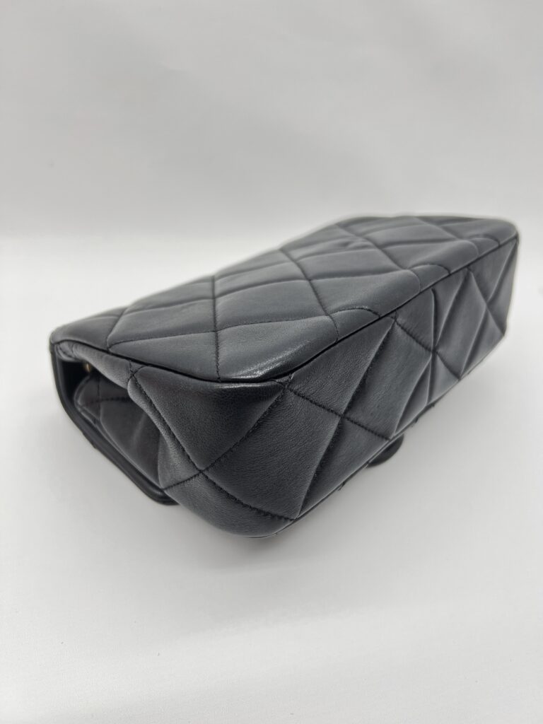 Chanel Mini Square Pearl Flap Bag Lambskin Black GHW