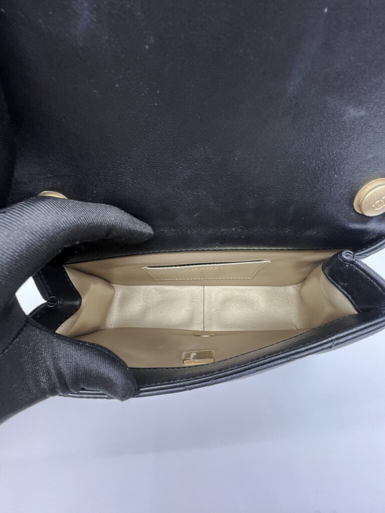 Chanel Mini Square Pearl Flap Bag Lambskin Black GHW