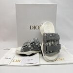 Dior D-Wander Slides Oblique Nylon Grey Stone
