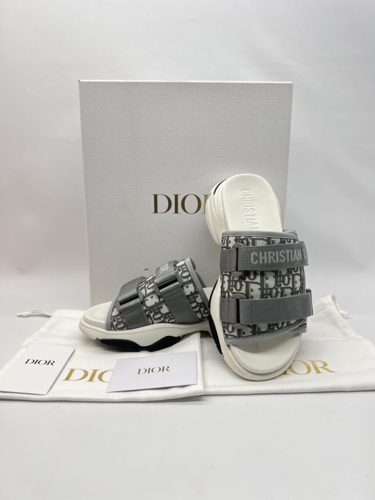 Dior D-Wander Slides Oblique Nylon Grey Stone