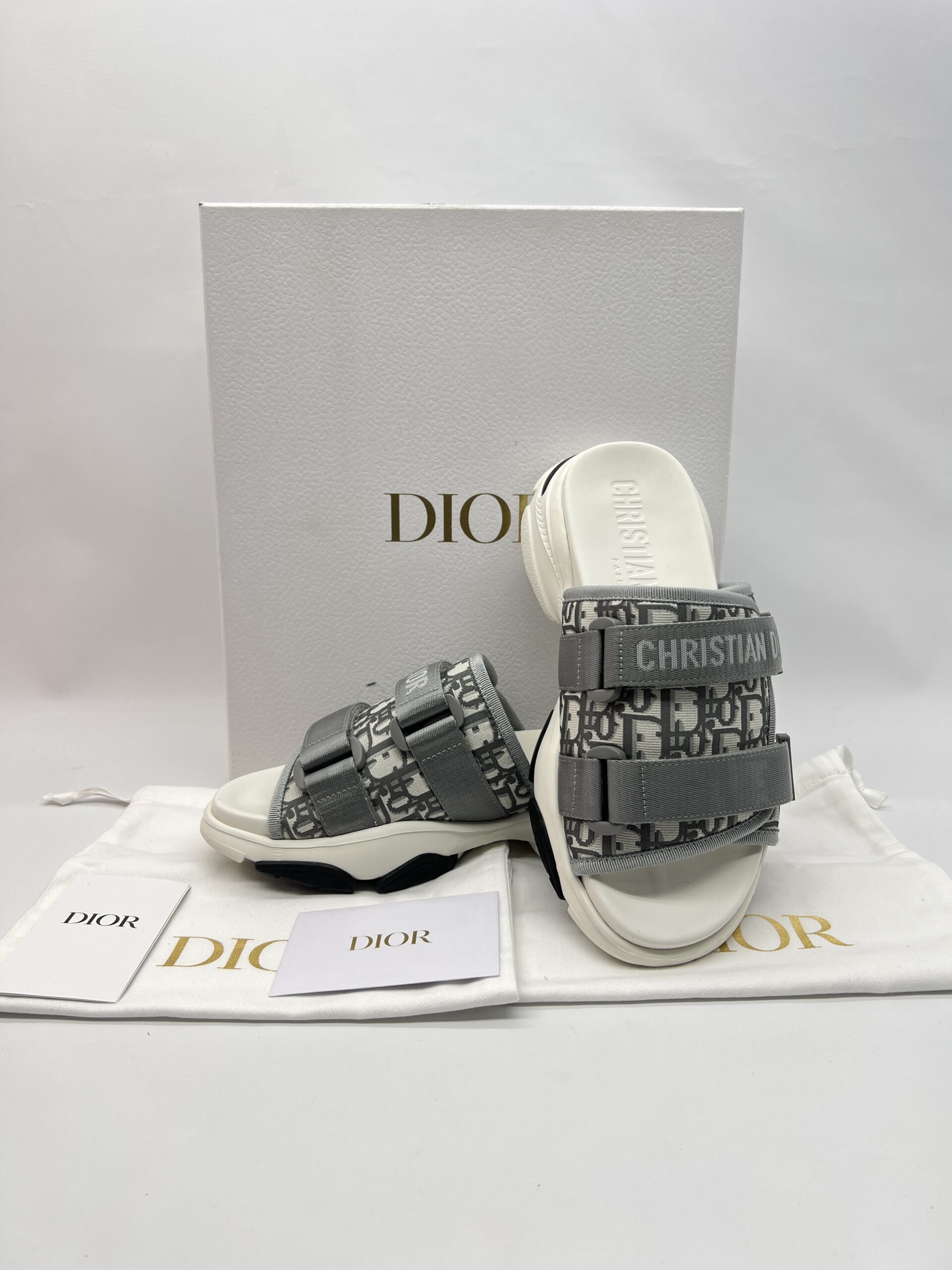 Dior D-Wander Slides Oblique Nylon Grey Stone