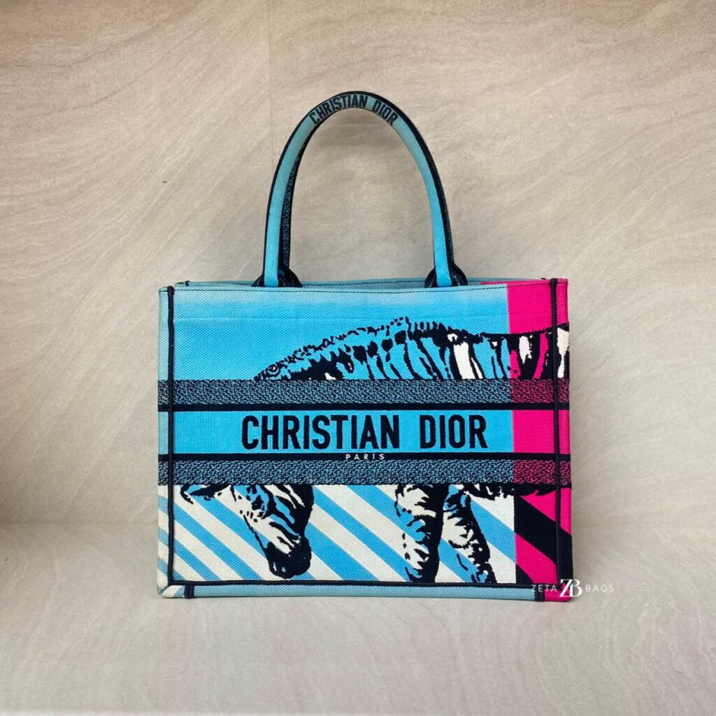 Dior Medium Book Tote Canvas Blue Jungle Pop
