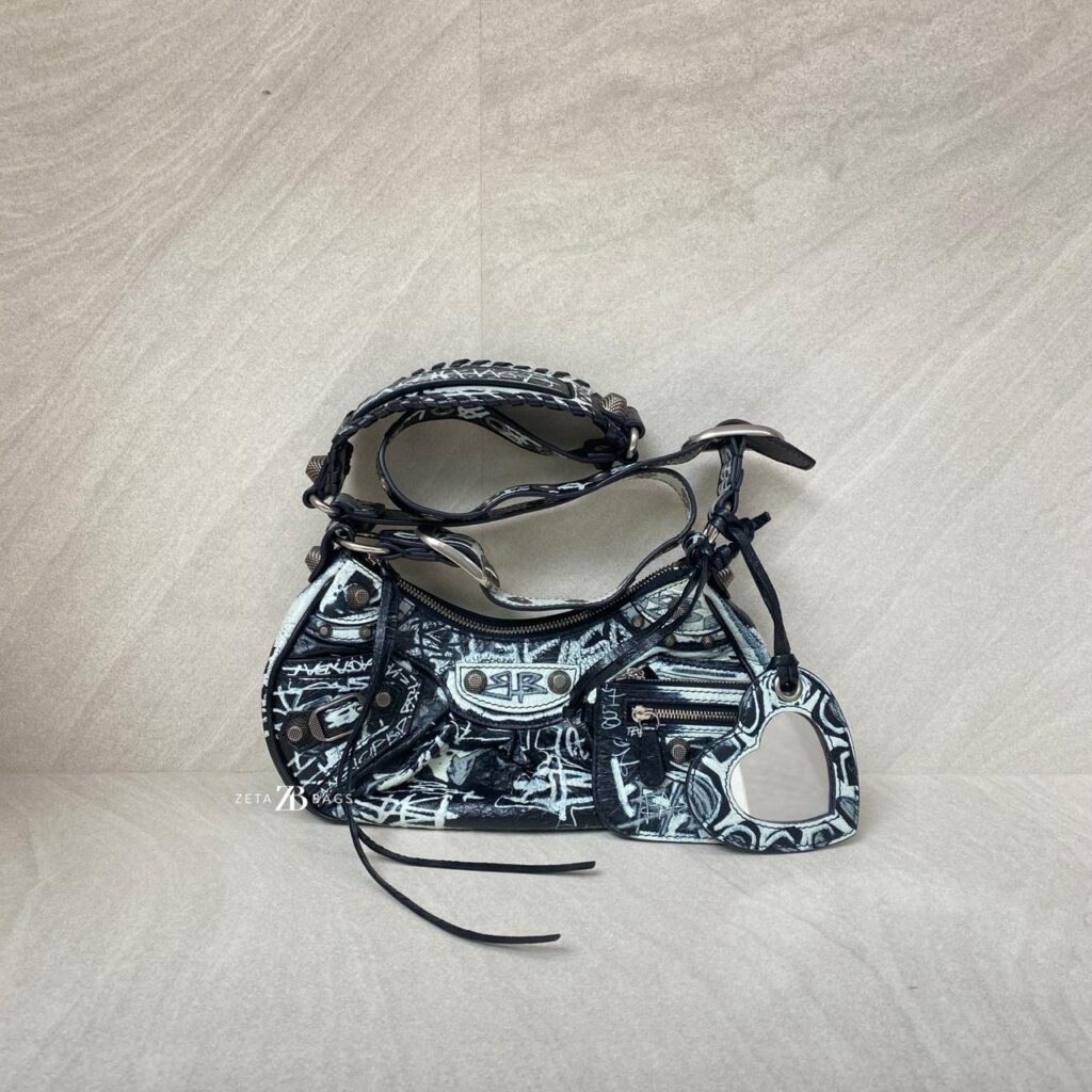 Balenciaga Le Cagole Xs Agneau Black Graffiti White
