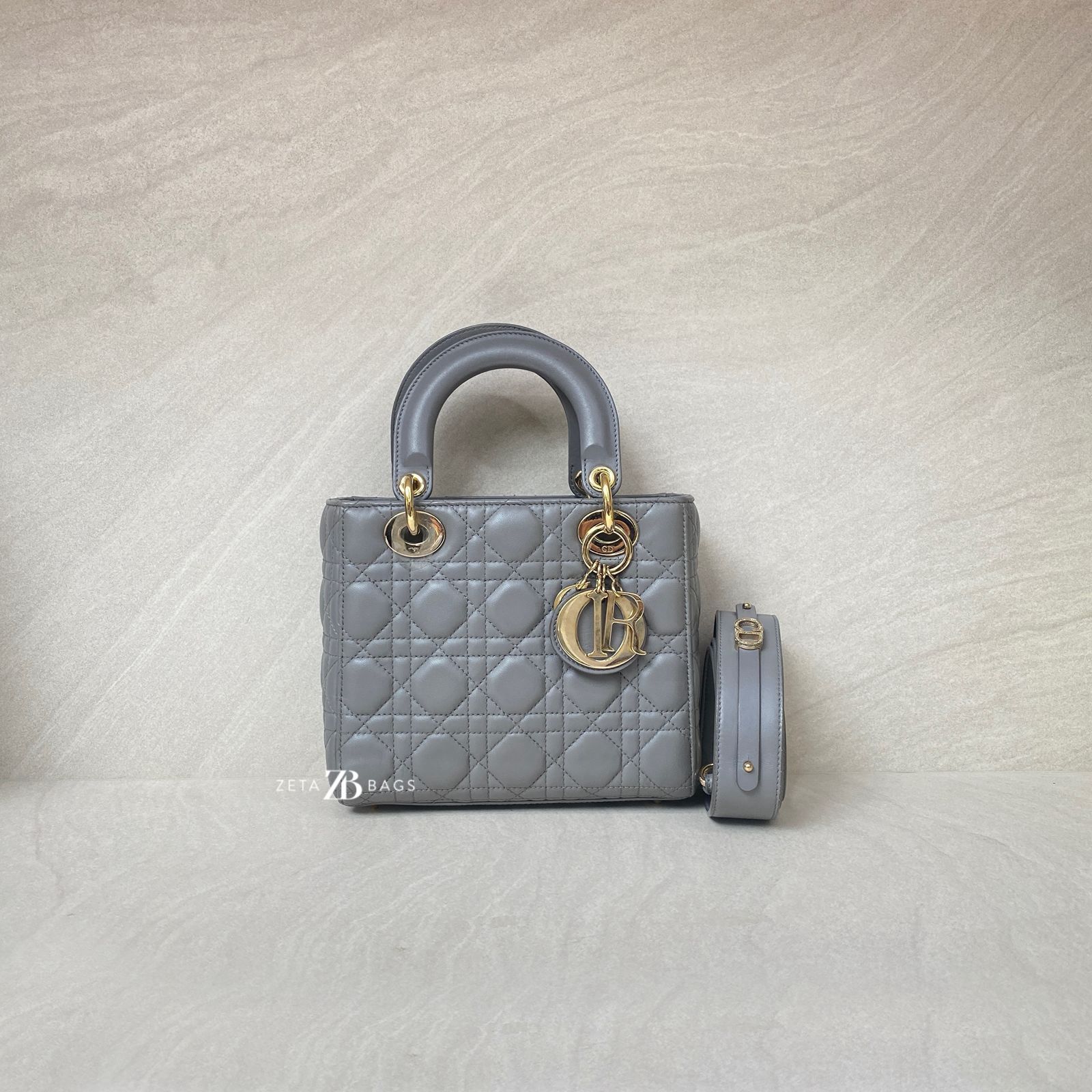 Dior Lady Dior Small Lambskin Grey GHW