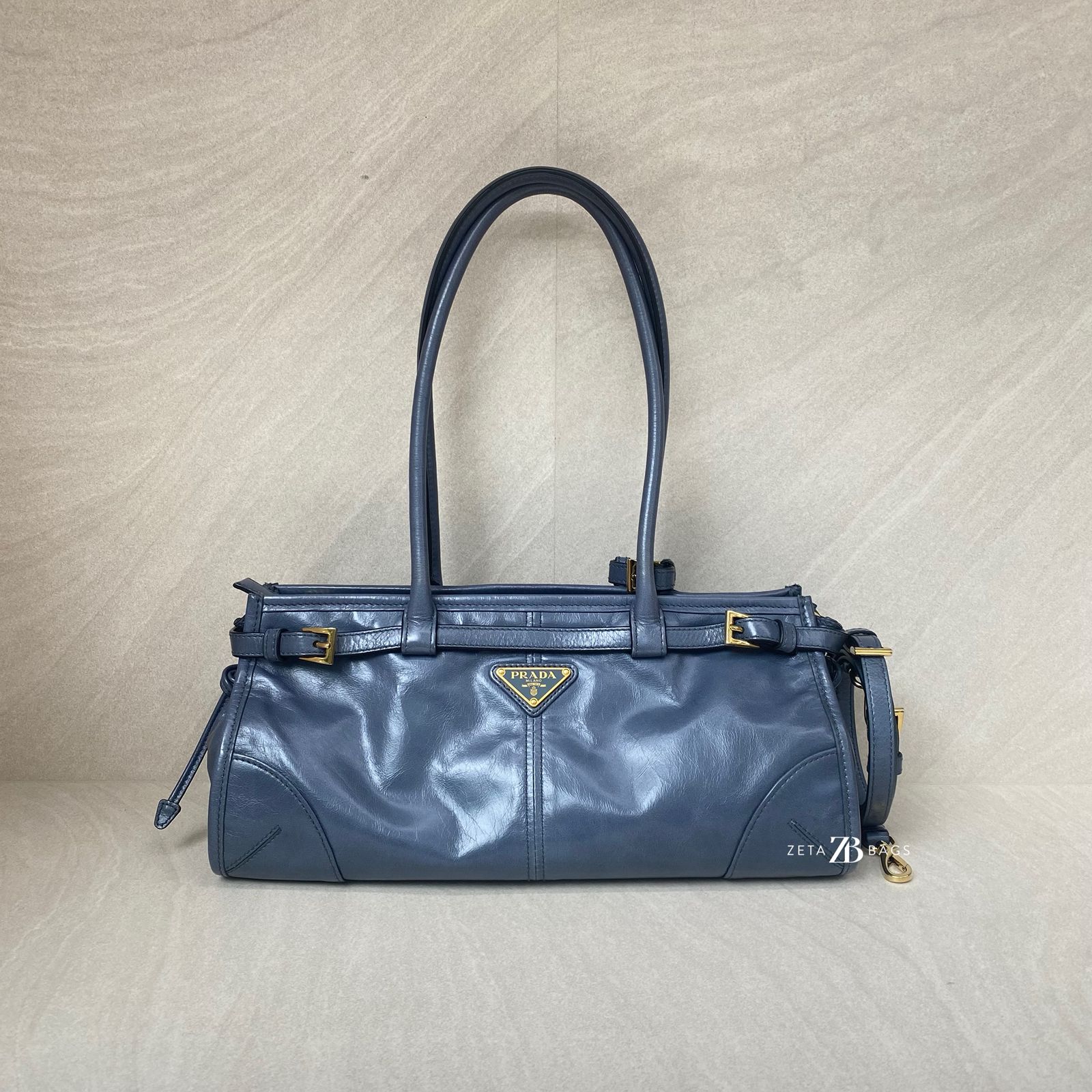 Prada Bonnie Medium In Pelle Soft Lux Avio GHW