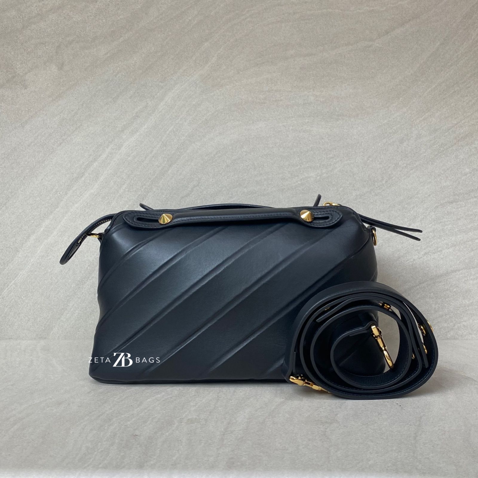 Fendi By The Way Medium Stripe Embossed Black GHW