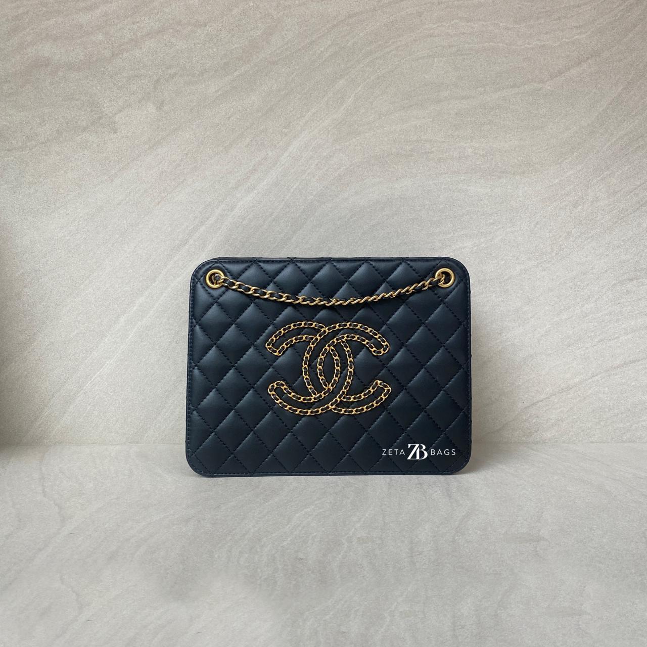 Chanel Accordion Chain Bag Lambskin Black GHW