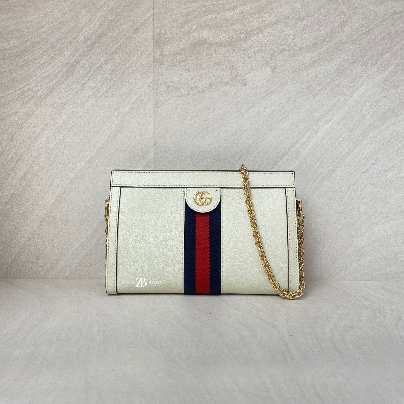 Gucci Ophidia Shoulder Chain Leather White GHW