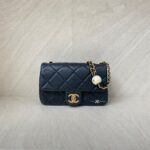 Chanel Mini Square Pearl Flap Bag Lambskin Black GHW
