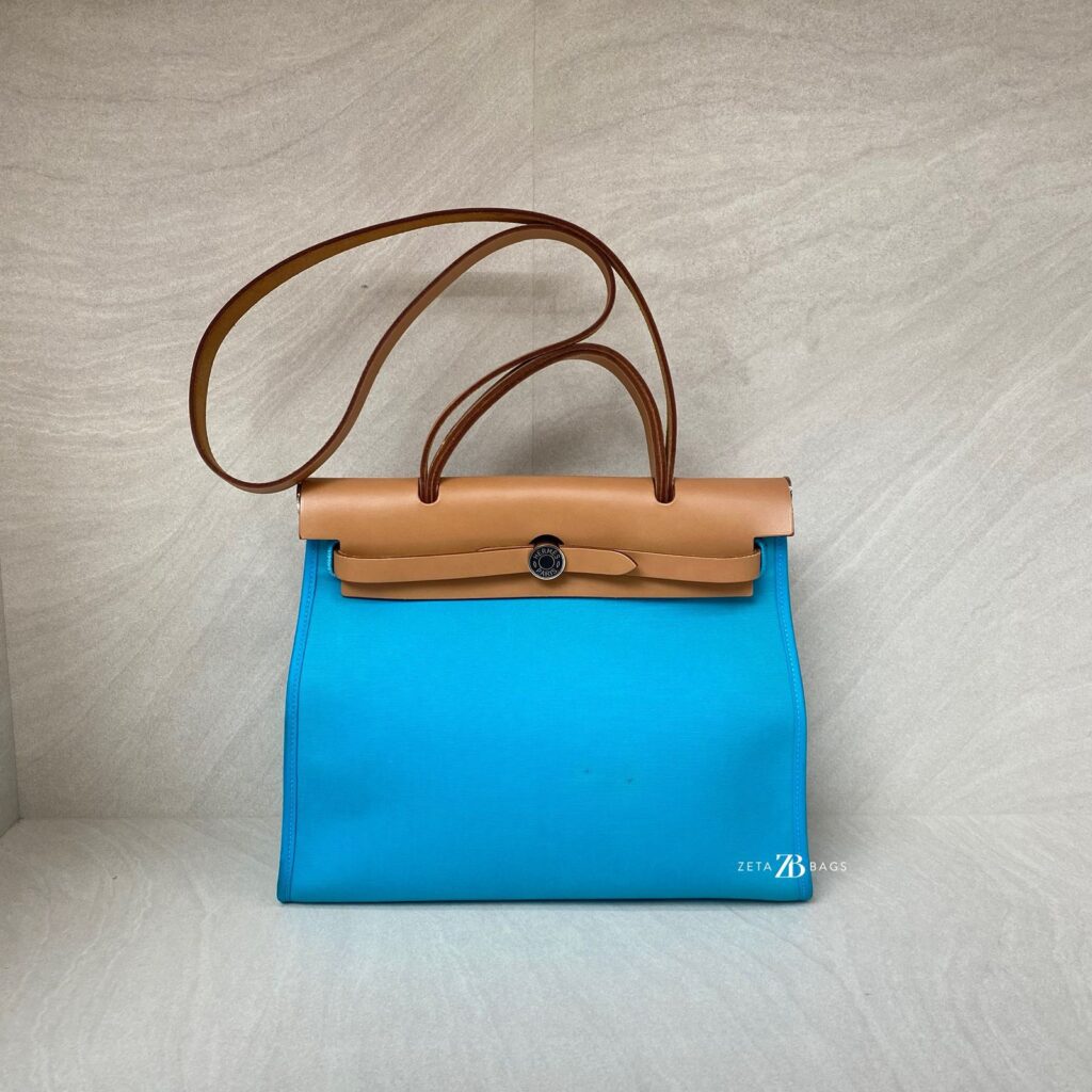 Hermes Herbag 31 Toile Officier Blue Azteque/Naturel Sable AR