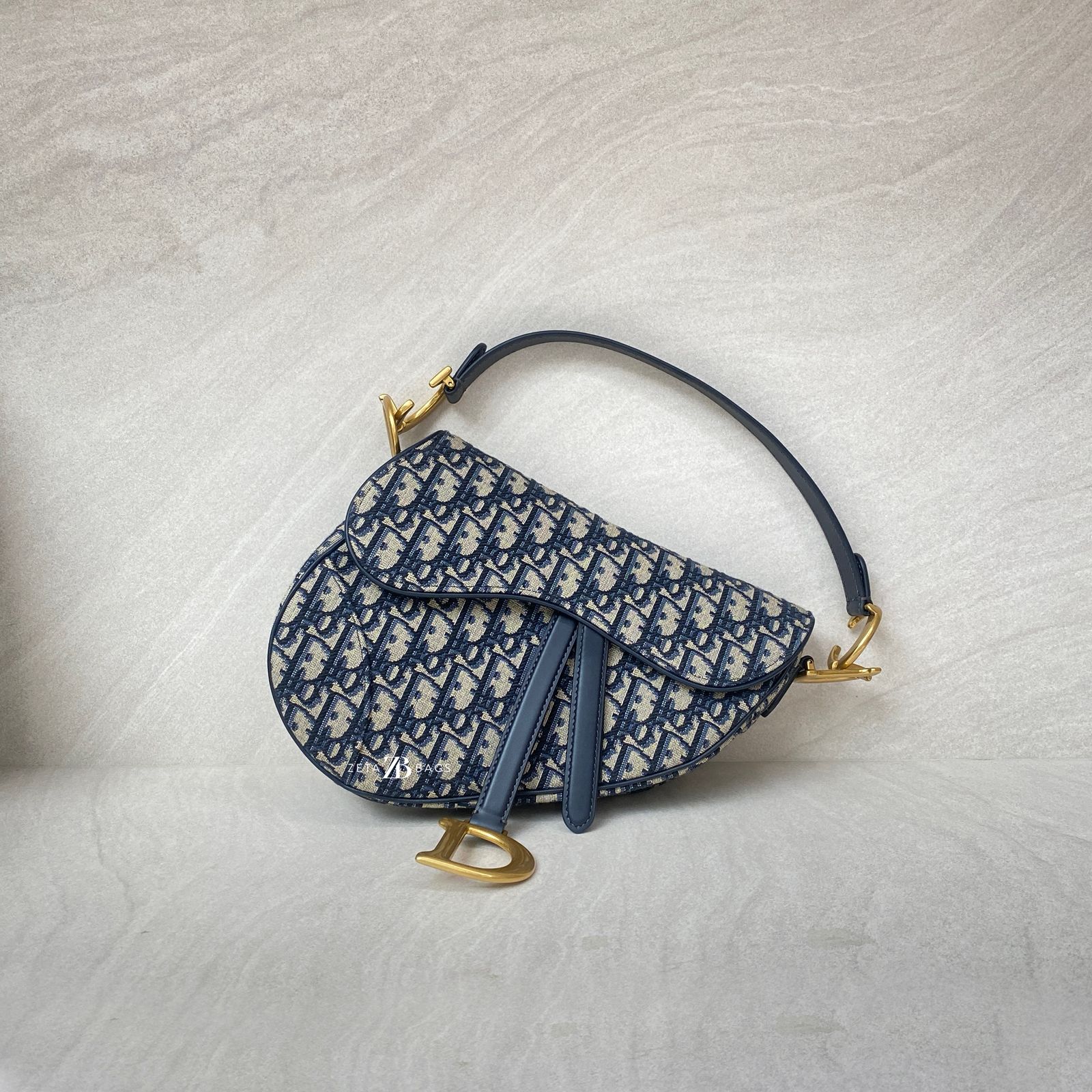 Dior Saddle Medium Canvas Blue Oblique GHW