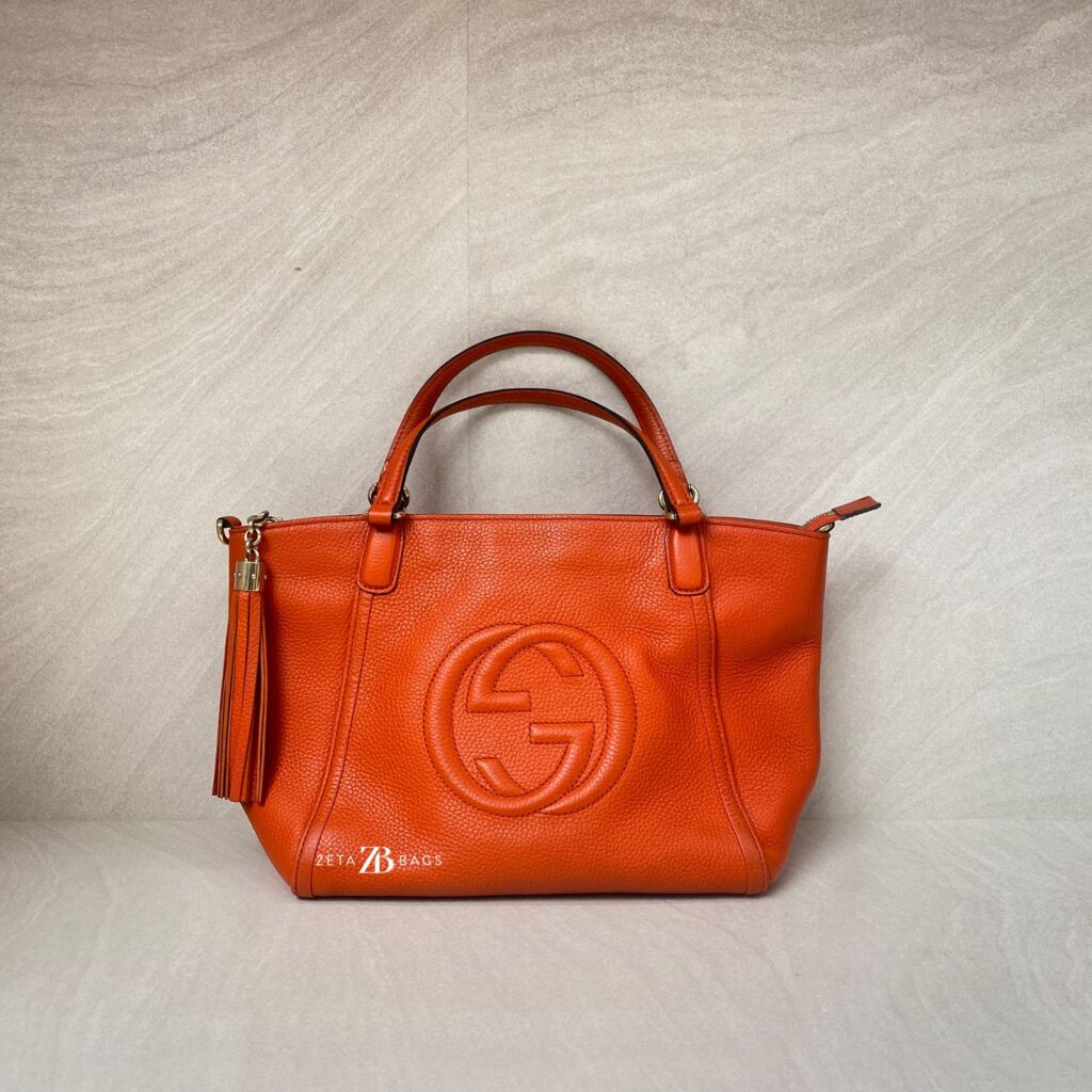 Gucci Soho Tote Zip Grained Orange GHW