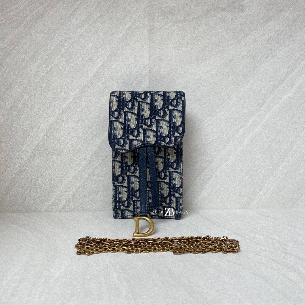 Dior Verticale Saddle Pouch Blue Dior Oblique Jacquard