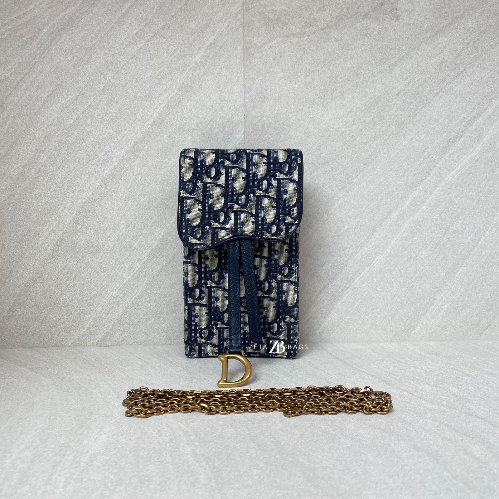 Dior Verticale Saddle Pouch Blue Dior Oblique Jacquard