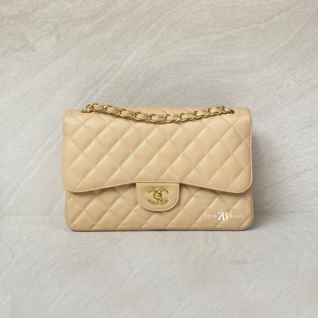 Chanel Classic Jumbo D.Flap Caviar Beige GHW