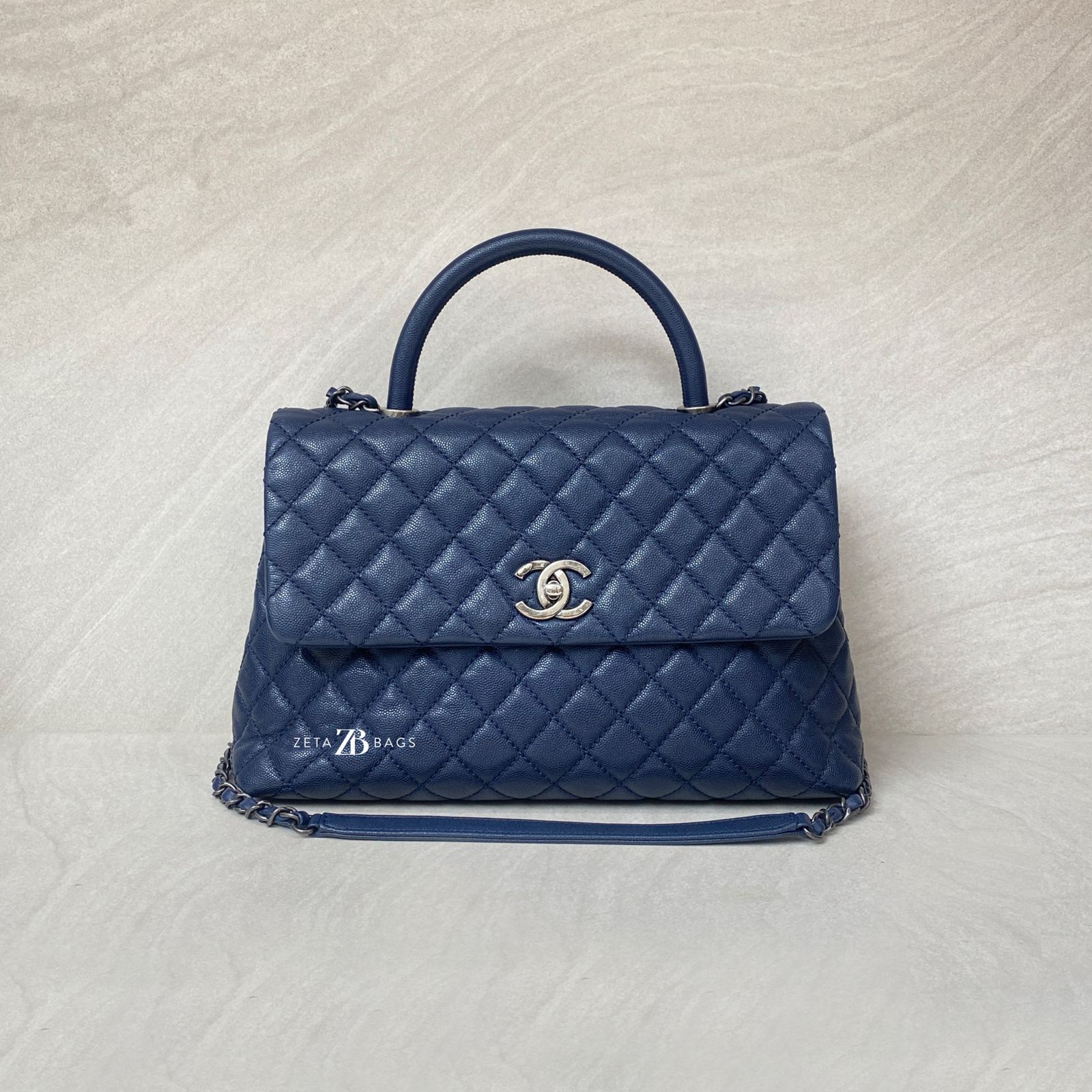 Chanel Coco Handle Large Caviar Navy RHW