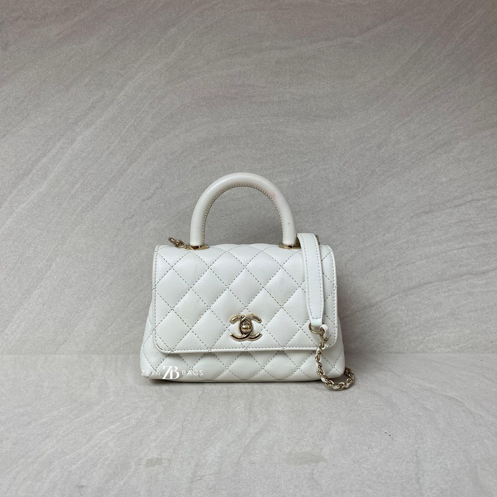 Chanel Mini Coco Handle Caviar White LGHW