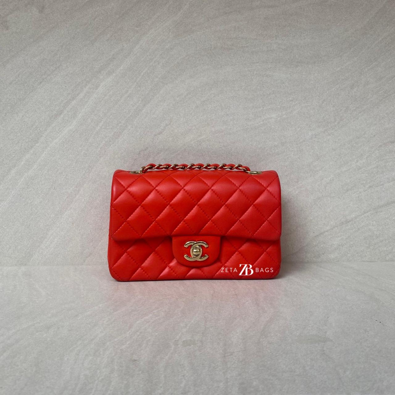 Chanel Mini Rectangle Lambskin Red Coral LGHW