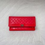 Chanel Boy Fold Clutch Lambskin Red SHW