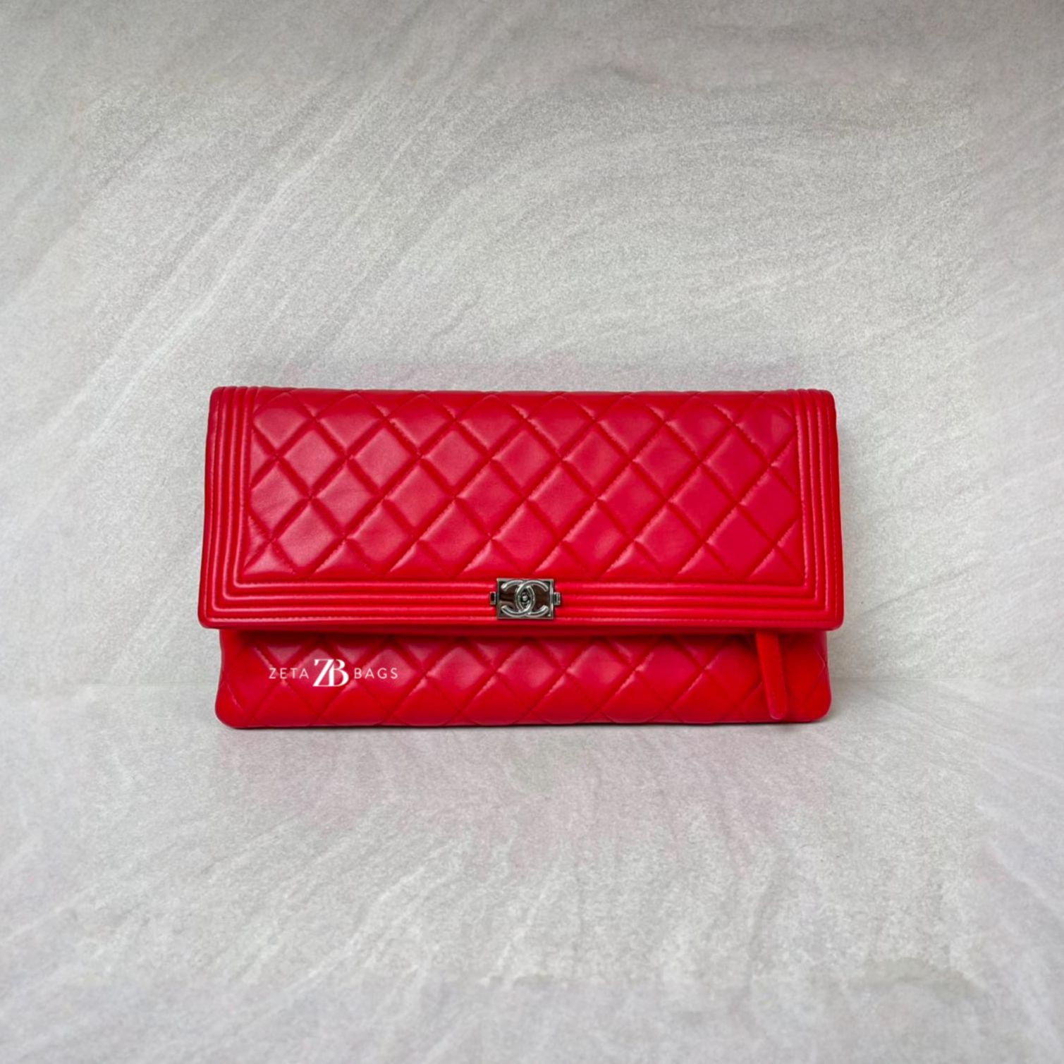 Chanel Boy Fold Clutch Lambskin Red SHW