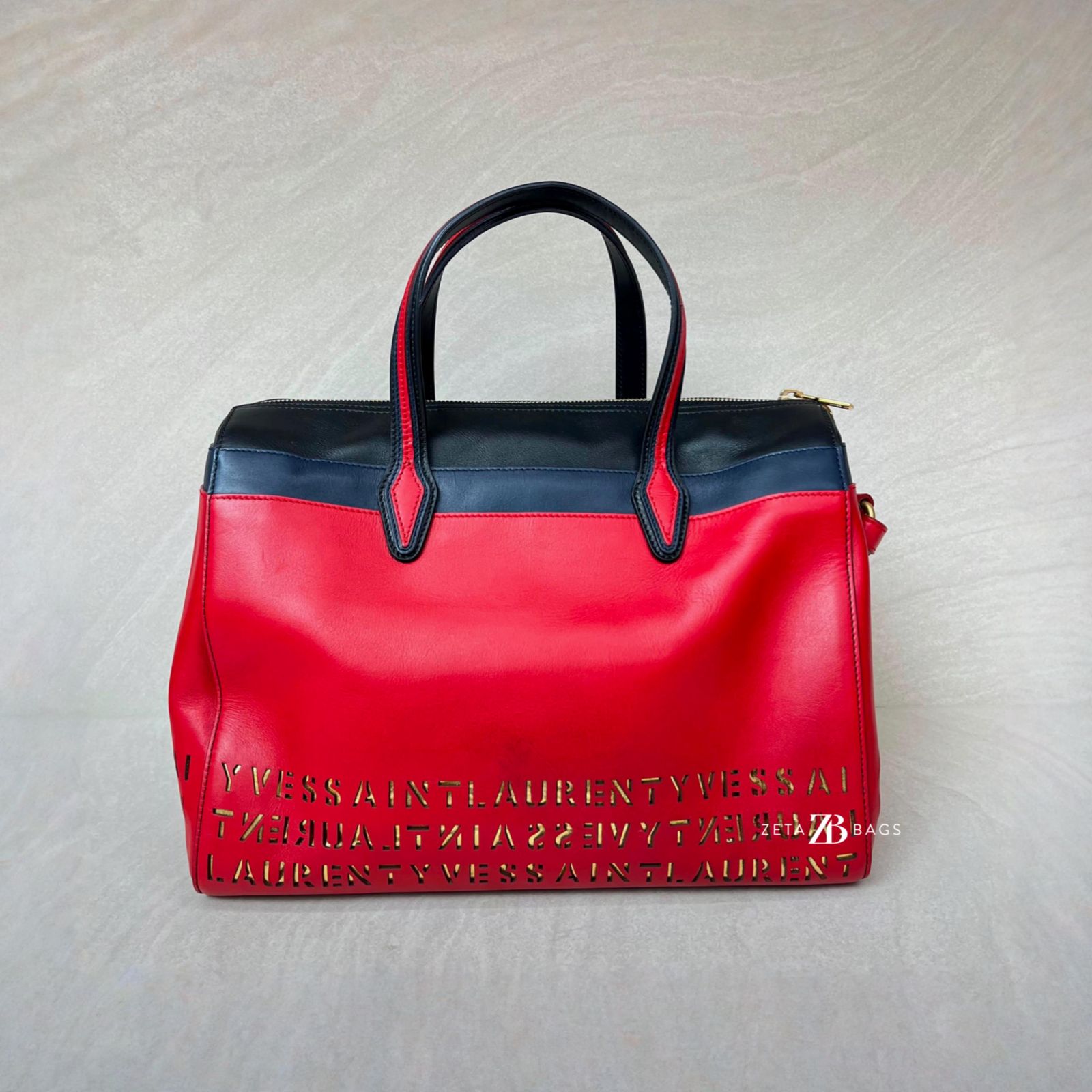 Saint Laurent SAC Flirty Bowling Perforated Red Navy Black GHW