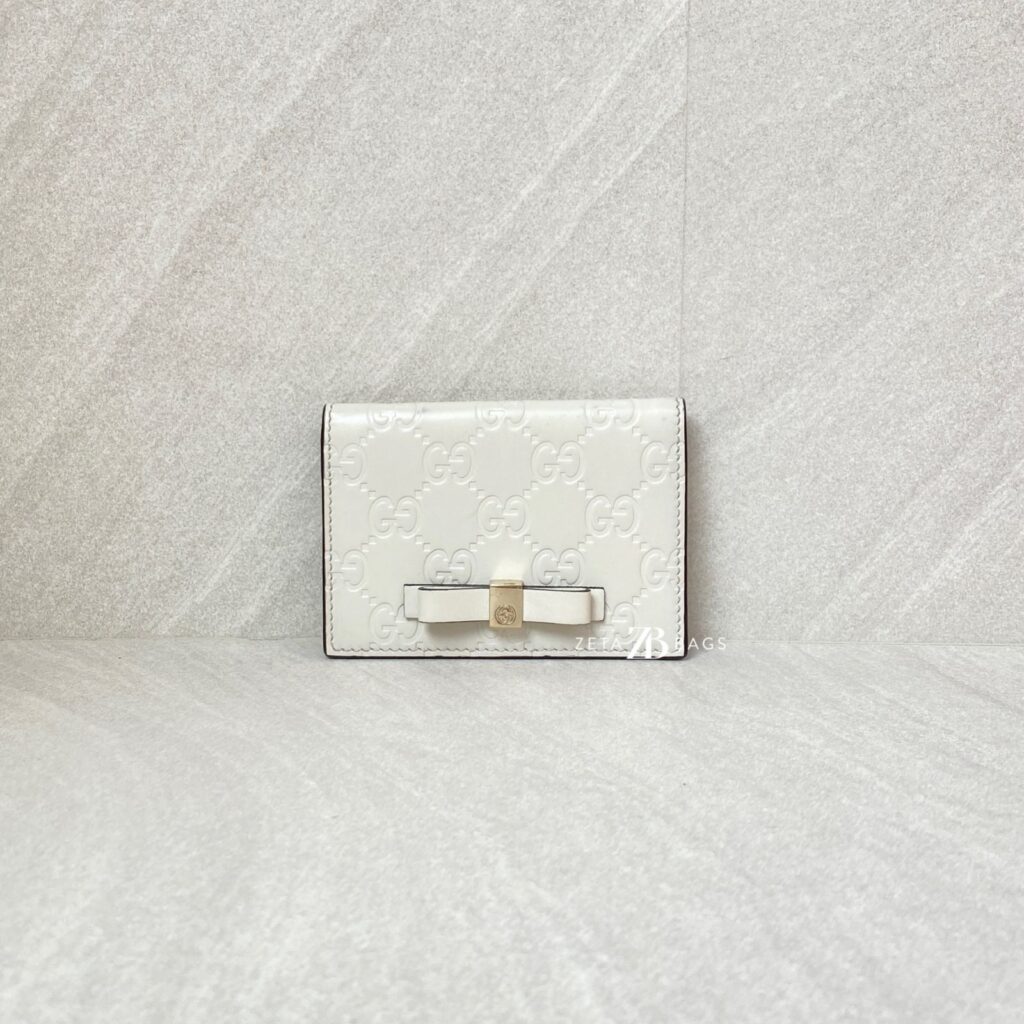 Gucci Bow Card Holder Guccissima White GHW