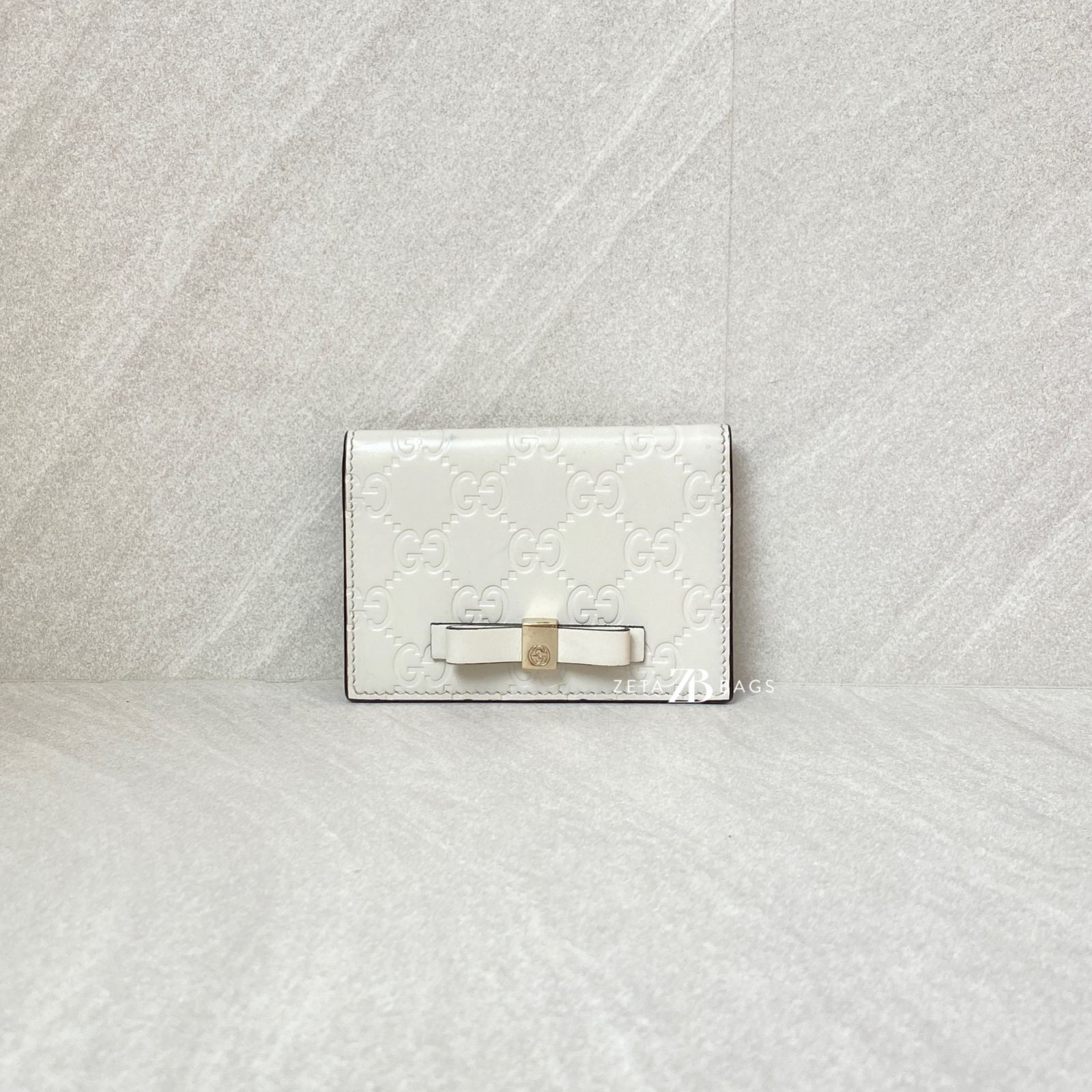 Gucci Bow Card Holder Guccissima White GHW