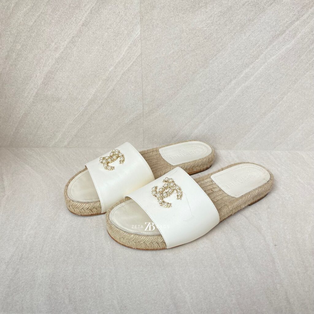 Chanel Espadrille Slides With White