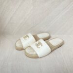 Chanel Espadrille Slides With White
