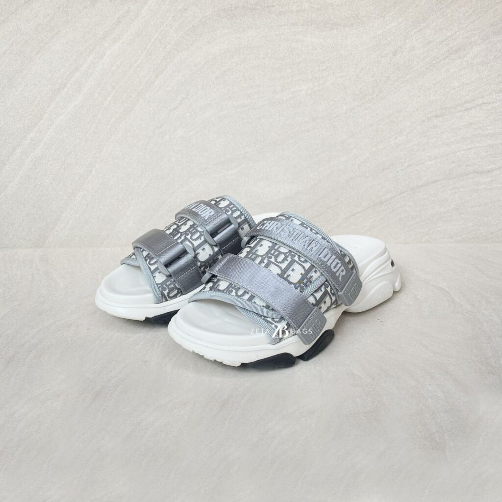 Dior D-Wander Slides Oblique Nylon Grey Stone