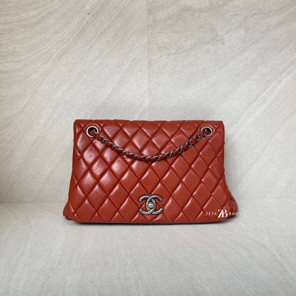 Chanel New Bubble Small Lambskin Red Orange RHW