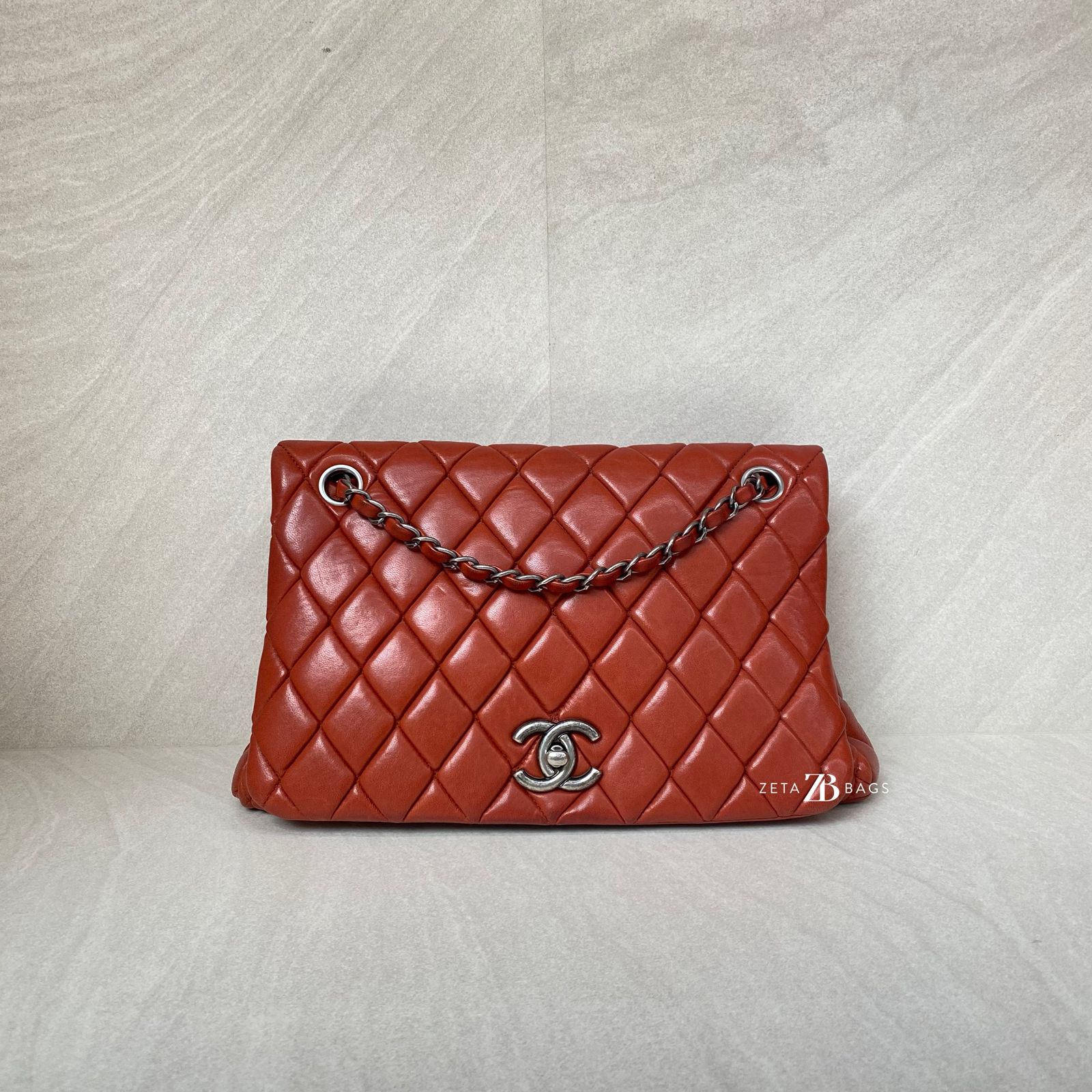 Chanel New Bubble Small Lambskin Red Orange RHW