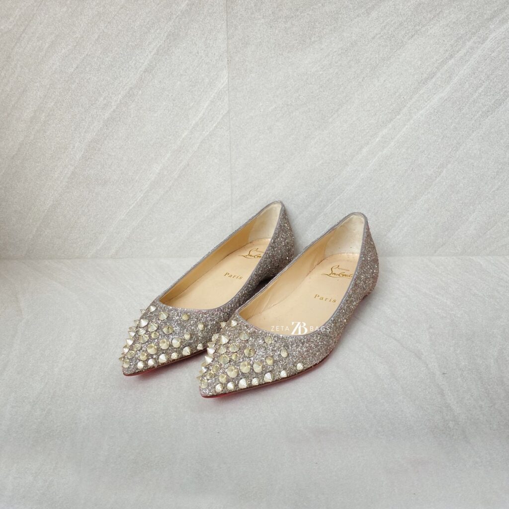 Christian Louboutin Sptikysheel Flat Glitter White Gold