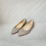 Christian Louboutin Sptikysheel Flat Glitter White Gold