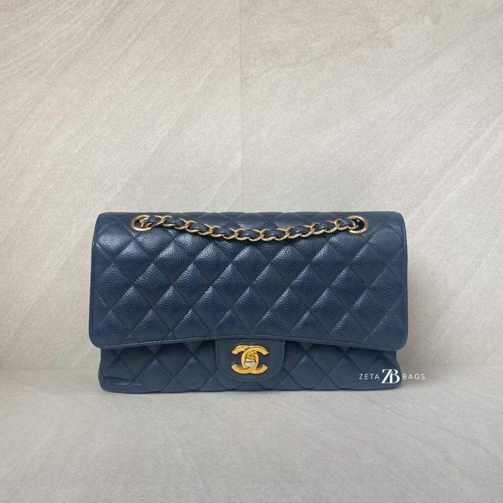 Chanel Medium Classic  D Flap Caviar Navy GHW