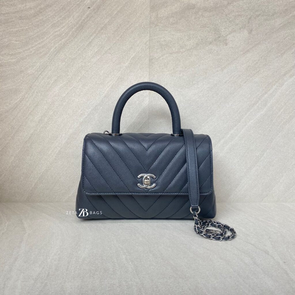 Chanel Coco Handle Small Chevron Caviar Dark Grey Dark Silver HW