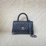 Chanel Coco Handle Small Chevron Caviar Dark Grey Dark Silver HW
