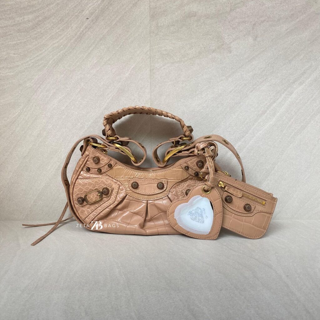 Balenciaga Le Cagole XS Croco Embossed Nude GHW