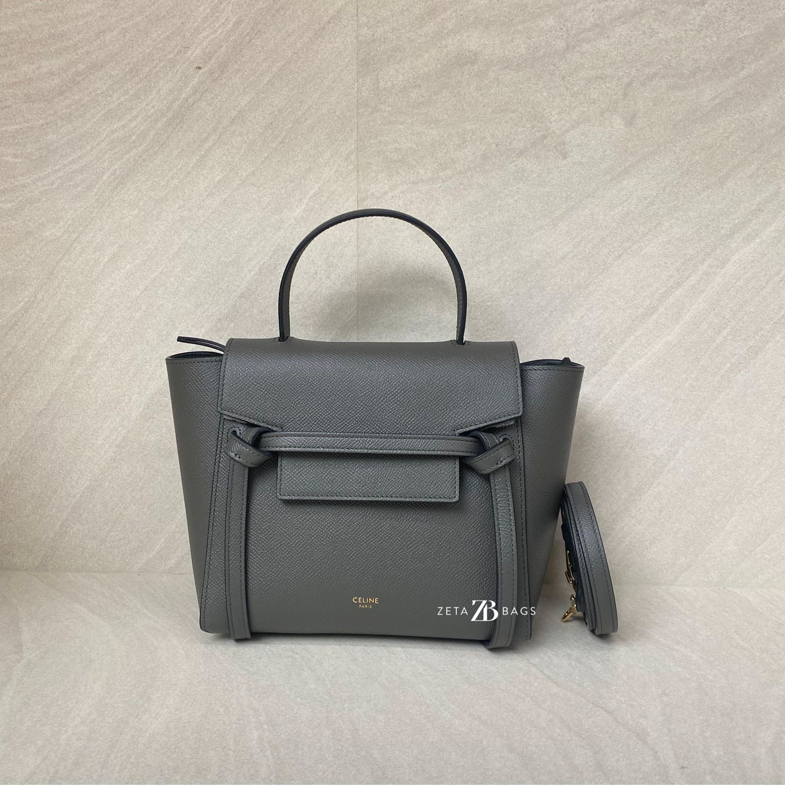 Celine Nano Belt Bag Grained Calfskin Dark Grey GHW