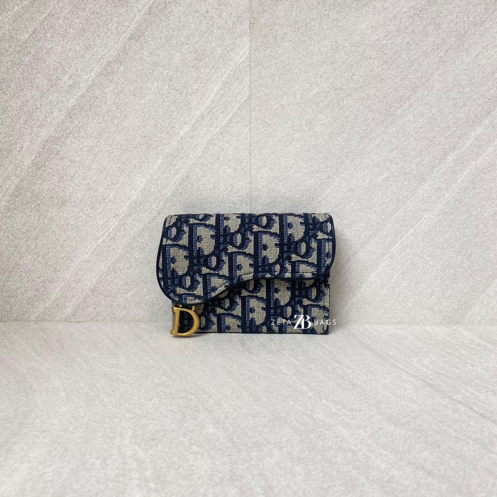 Dior Saddle Card Holder Canvas Blue Oblique