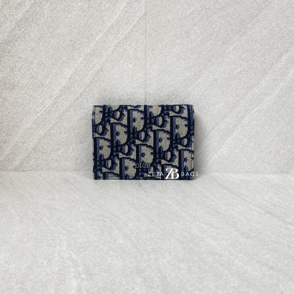 Dior Business Card Holder Canvas Blue Oblique
