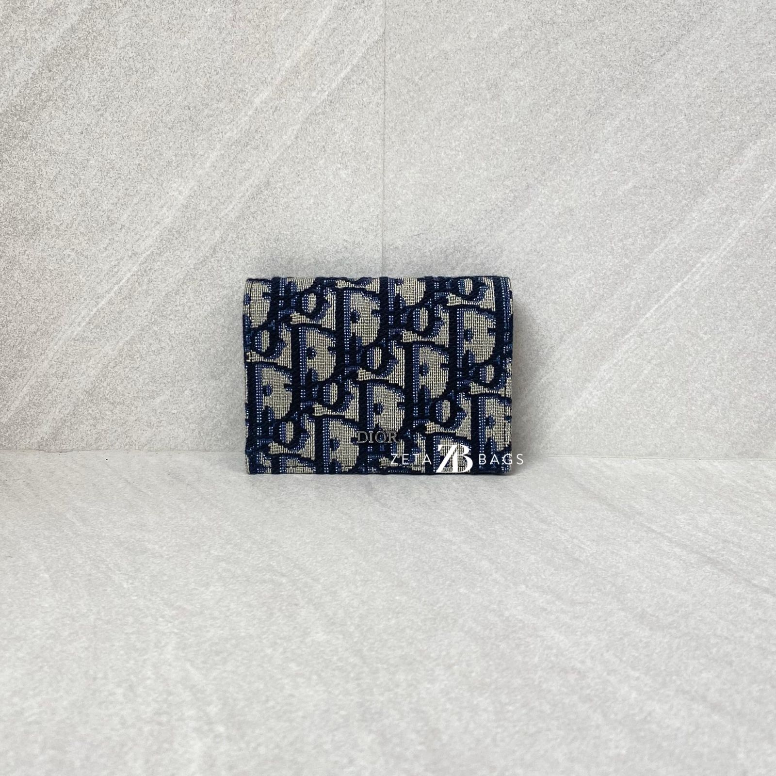Dior Business Card Holder Canvas Blue Oblique